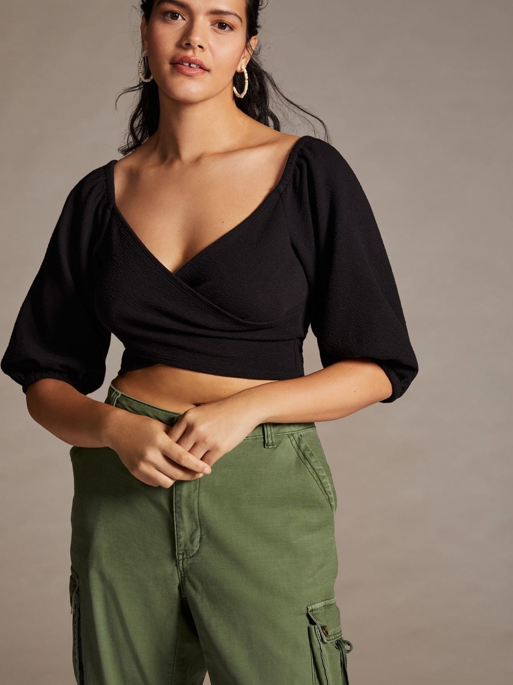 Maeve Cross Front Puff Sleeve Crop Top Anthropologie, NWT Size XL